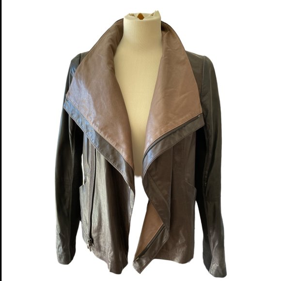 Vince Black/Brown Colorblock & Wrap Moto Espresso/Blk Jacket Sz M - Picture 6 of 10